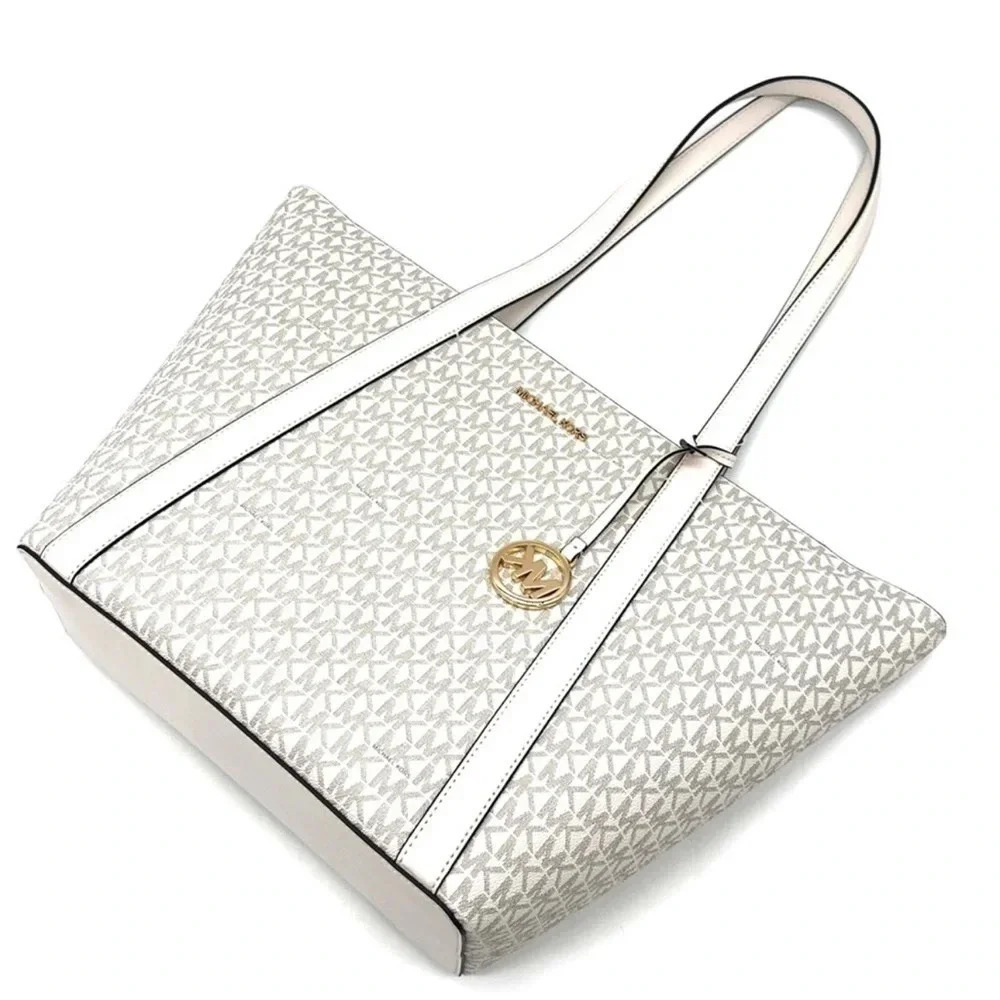 Michael Kors Pratt Large Signature Logo Tote Bag Light Cream Multi - Picture 6 of 11